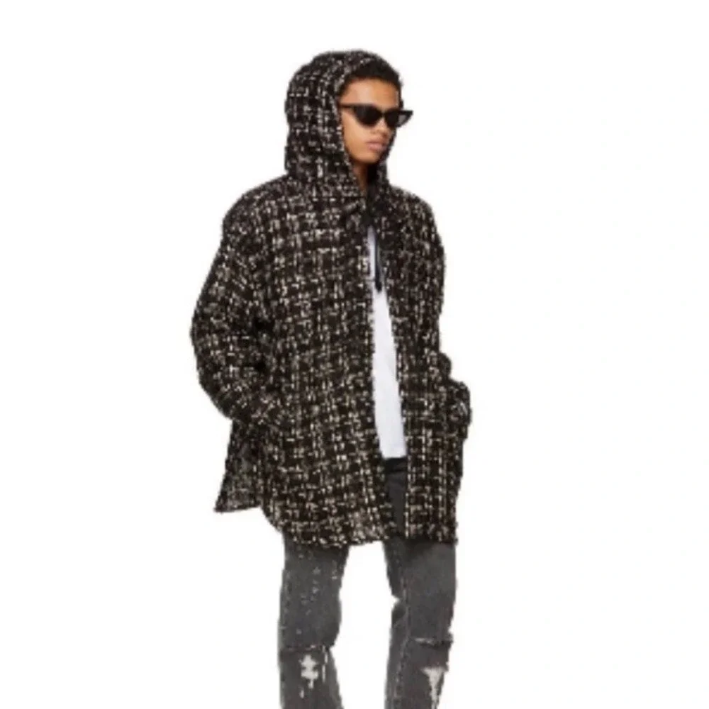 faith connexion Tweed Oversized Hooded Shirt Jacket Metalic Sequence M